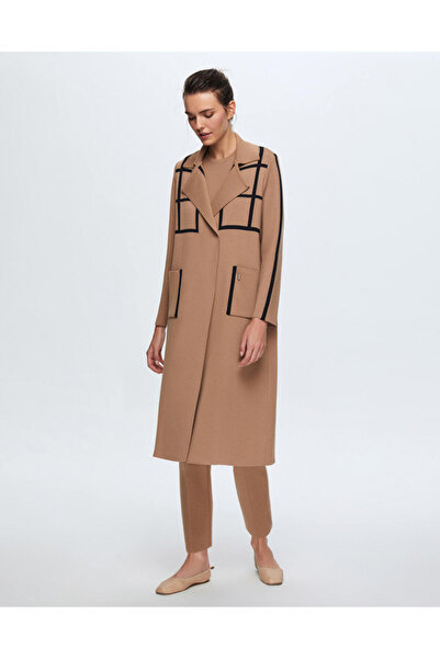 MISS DALIDA T24K-8013 Kare Desenli Uzun Hırka COMO-CAREMEL