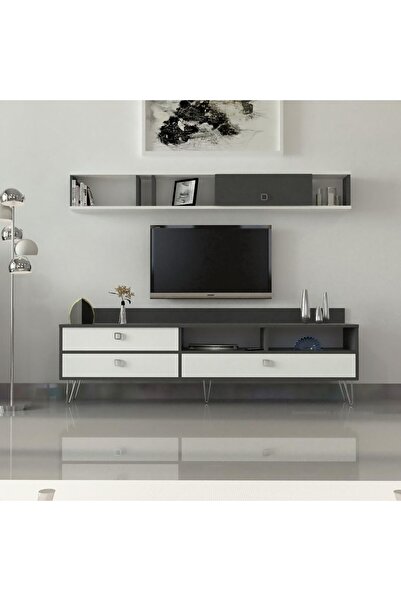 Stylish Home طاولة تلفزيون رمادي وابيض مودرن 180 سم - TV49