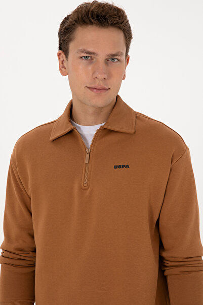 U.S. Polo Assn. Men's Regular Fit Half Zip Camel Basic Sweatshirt 50313783-Vr233