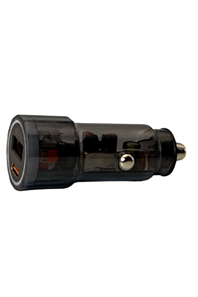 Voltres Car Charger 48W, Dual Port (USB-C 30W + USB-A 18W), Transparent