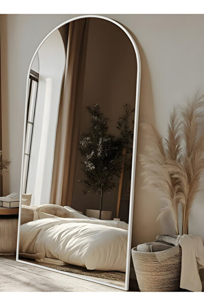 Taimi Extra Large Mirror With Elegant Design 180 X 80 Cm - White Metal Frame And Back Stand