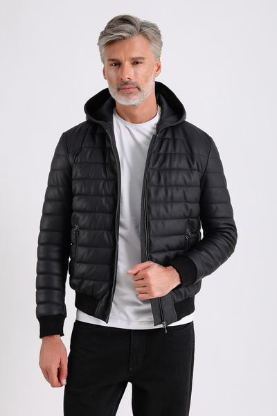 MQ Leather Maroquin Leather Alonso Men's Hooded Leather Coat
