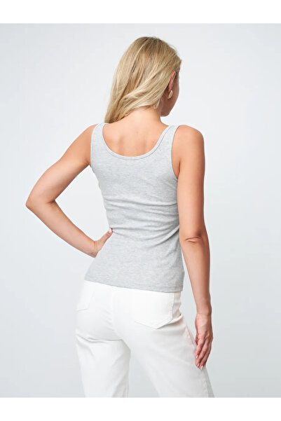 LİRONA 27063 Women's Cotton Ribbed Knit Corded Fabric Stretchy Comfortable, Front Placketed Thick Strap Knitted Tank Top Crop Outerwear