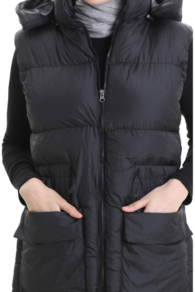 sefamerve Hooded Zippered Puffer Vest 0170-02 Black