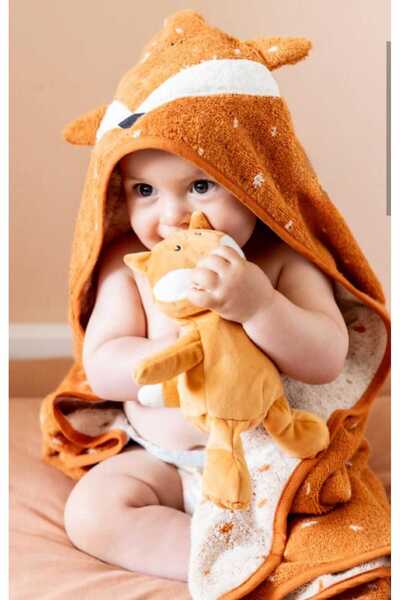 PAMUK HANIM منشفة حمام للأطفال من القطن 100% للبنات والأولاد - برتقالي/أبيض