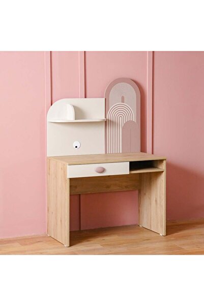 Danube Home مكتب دراسة للأطفال بدرج واحد مع خزانة - أبيض عاجي ووردي، مصنوع من...