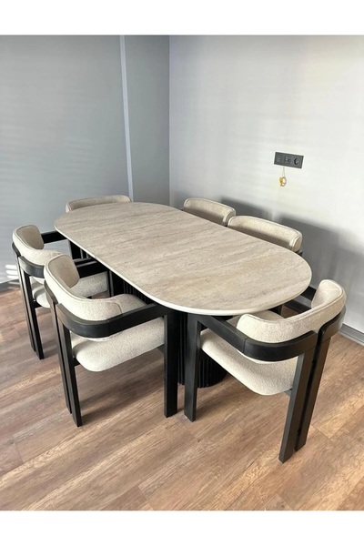 NORTE Bohem Masa Takımı Ahşap Masa Takımı 6 Kişilik Masa Sandalye Takımı İska...