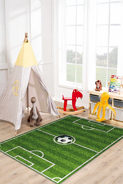Ela Home Futbol Sahası Desenli Çocuk Oyun Halısı | Kaymaz Taban, Yıkanabilir,...