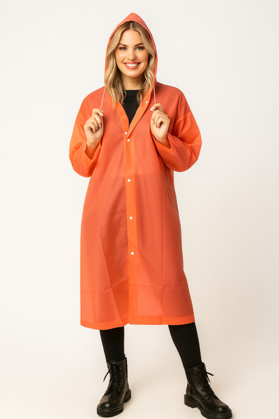 Sibel Günay Butik Unisex Waterproof Hooded Orange Raincoat |   Height 120 cm ...