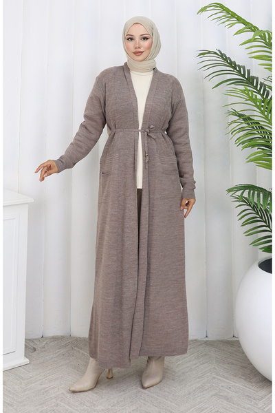 sefamerve Knitwear Long Cardigan 0033-04 Mink