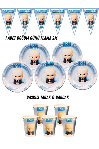 HAPPYLOOPPARTY Patron Bebek The Boss Baby 40 Kişilik Tabak , Bardak , Flama B...