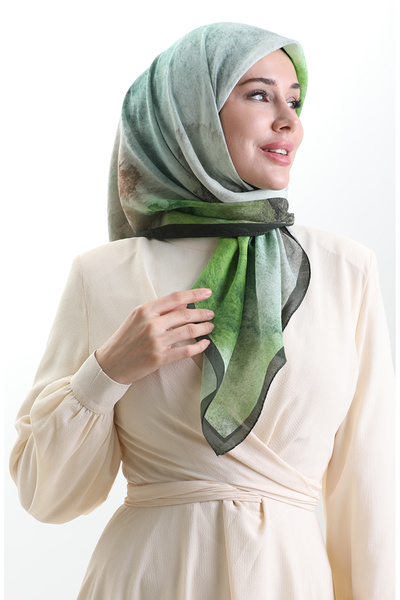 sefamerve Eșarfă din fibre naturale cu model Karaca 82018-06 Verde smarald Verde fistic