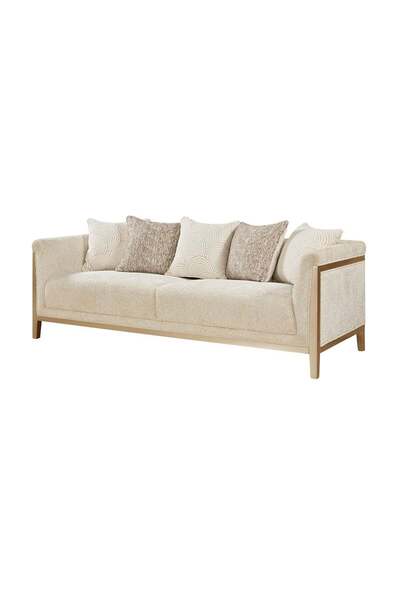 Danube Home Azalea 3 Seater Fabric Sofa - Beige/Champagne Gold, Solid Wood, Stylish & Comfortable - 231x88x77cm