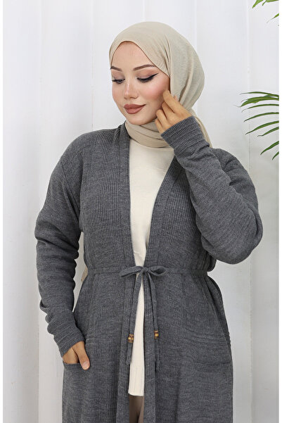 sefamerve Strickwaren Lange Strickjacke 0033-06 Anthrazit