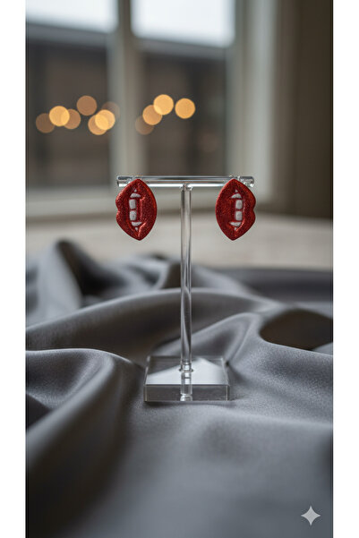 Lu Atelier Bloody Kiss Handmade Polymer Clay Earrings – Vampire Fang Design – Red Glitter Gothic Earrings