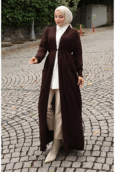 sefamerve Πλεκτό κοτλέ Μακριά Ζακέτα 0030-02 Καφέ