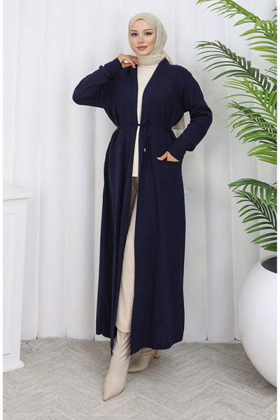 sefamerve Knitwear Long Cardigan 0033-01 Navy Blue