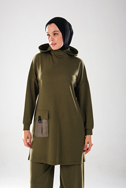 Plistre 2286_Kadın Kapüşonlu Körüklü Cepli D Tokalı 2'li Takım – Pensli Harem Pantolonlu Tesettür Spor Takı