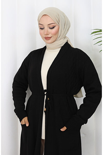 sefamerve Strickwaren Lange Strickjacke 0033-02 Schwarz