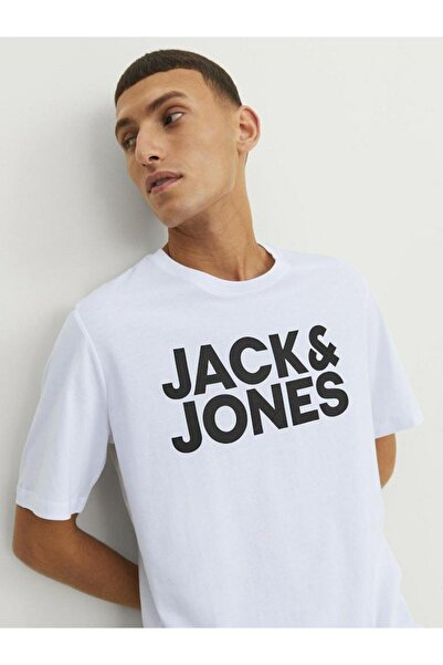 Jack & Jones Tričko s logom JJECORP, SS, s okrúhlym výstrihom, NOOS, biele, s veľkým logom