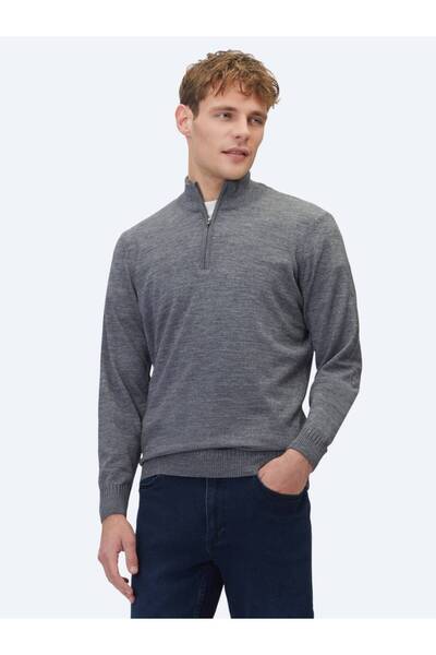 Kip Gray Bato Collar Jacquard Wool Blend Knit Sweater
