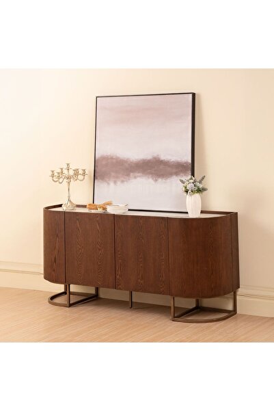 Danube Home خزانة بوفيه من الحجر الأحمر، تصميم أنيق باللون الأبيض/الأخضر/البني، 180×48×80 سم، مصنوعة من خشب MDF متين ومعدن