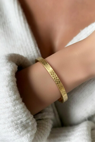 Modacaprea سوار نسائي من الفولاذ بنمط الهولوغرام - سوار ذهبي اللون مقاس 18 سم...