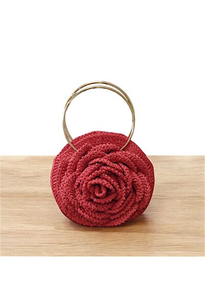 Handmade Kabartma Gül Çanta , kağıt ip, hasır ip kadın çantası