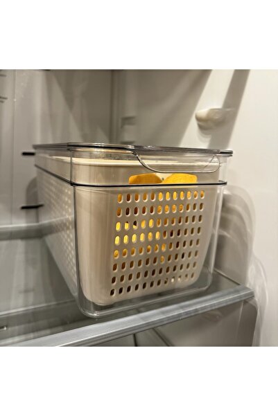 OEM Transparent Organizer for fridge with Separator and Sieve, Lid, 32 x 14 x 15 cm (Dishwasher safe)