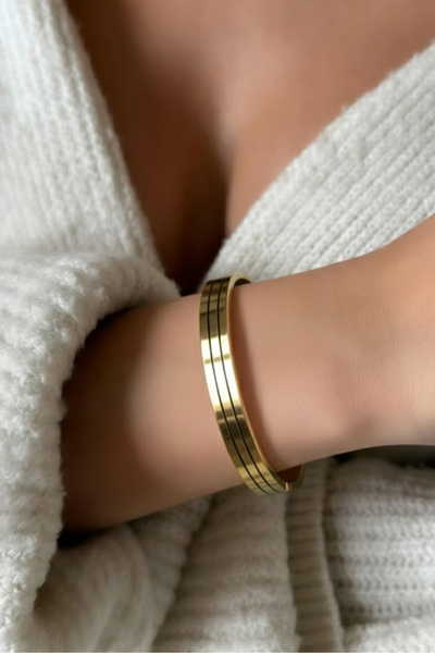 Modacaprea Çelik Üçüz Kadın Kelepçe Bileklik – 18 Cm Altın Renk Bileklik | Ka...