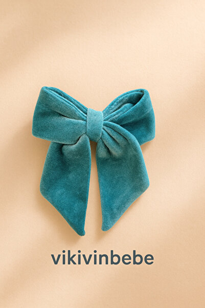 vikivin bebe Kadife Fiyonk Toka El Yapımı Tasarım Tokalar 8 cm Otomatik Klips