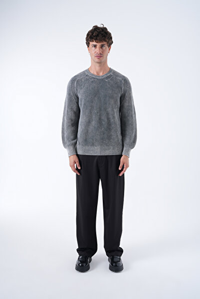 2512 Clothing Unisex Yuvarlak Yaka Yıkamalı Örgü Kazak Vintage Görünümlü Over...