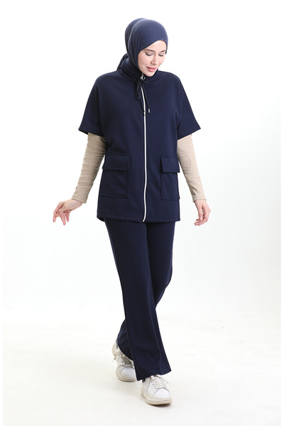 sefamerve Υφασμάτινο Premium σετ κοστούμι με γιλέκο Σετ 11330-01 Ναυτικό Μπλε