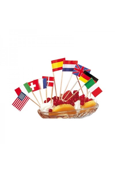 LEONE Set of 250 flag skewers for appetizers, International Flags, 7 cm
