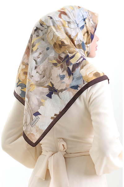 sefamerve Κασκόλ από φυσικές ίνες με σχέδιο λουλουδιών Karaca 82017-09 Brown Parliament