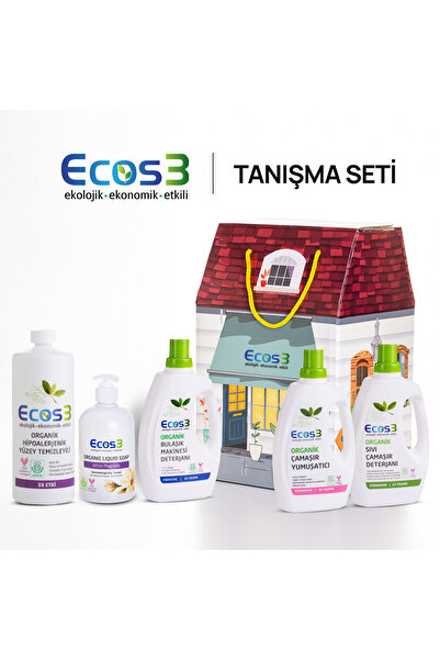 Ecos3 Organik Tanışma Seti | 5’li Doğal Temizlik Seti Deterjan, Yumuşatıcı, S...