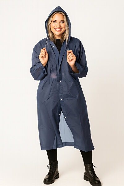 Sibel Günay Butik Unisex Waterproof Hooded Navy Blue Raincoat |   Height 120 cm – Chest 70 cm