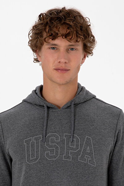 U.S. Polo Assn. Men's Regular Fit Hooded Anthracite Melange Basic Sweatshirt 50315663-Vr081