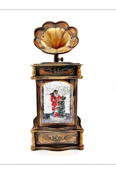 FOXMAG24 Ornament de gramofon de Crăciun, glob de zăpadă cu Moș Crăciun și br...