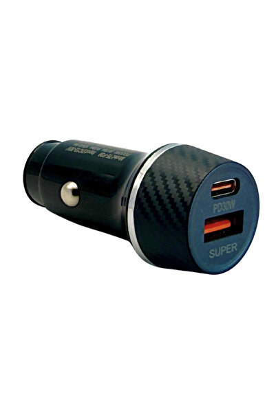 Voltres Car Charger 60W, Dual Port (USB-C 30W + USB-A QC 30W), Black