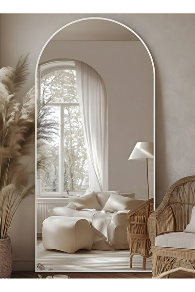 Taimi Extra Large Mirror With Elegant Design 180 X 80 Cm - White Metal Frame And Back Stand