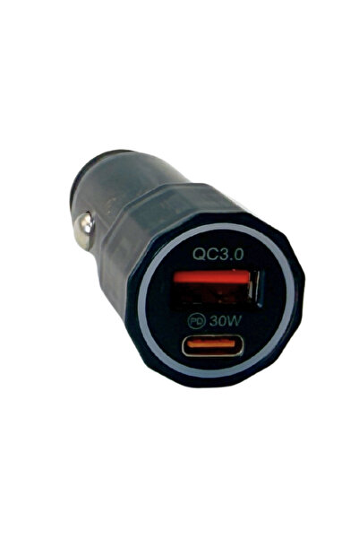 Voltres Incarcator auto 48W, Dual Port (USB-C 30W + USB-A 18W), Transparent