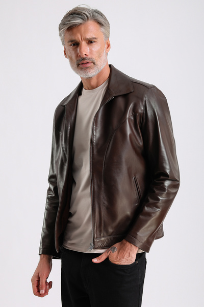 MQ Leather Maroquin Leather Foden Men's Brown Leather Coat