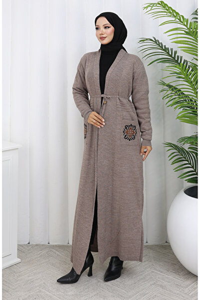 sefamerve Πλεκτό Κέντημα Μακριά Ζακέτα 0022-01 Βιζόν