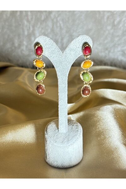 JEWELRY Yeni Sezon Renkli Taşlı Asimetrik Zarif Küpe