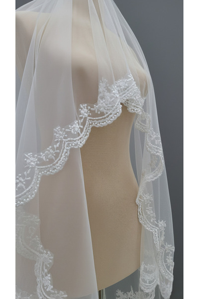 Pusula Marketim Özel Dantel İşlemeli Duvak, Düğün, Tören, Nikah, Aksesuar, Gelin Aksesuarı, 170x120 cm