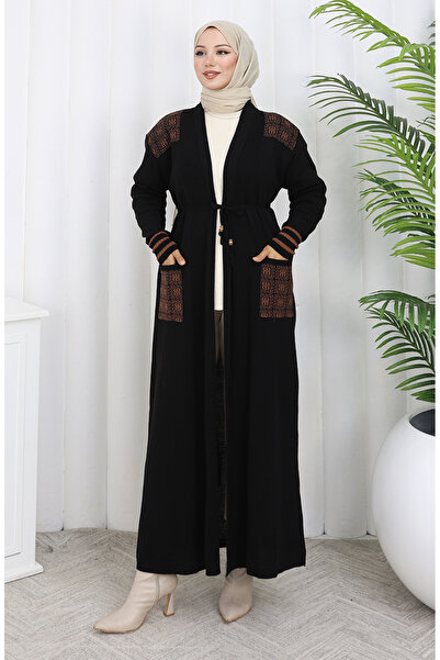 sefamerve كارديجان طويل مطرز 0027-06 أسود
