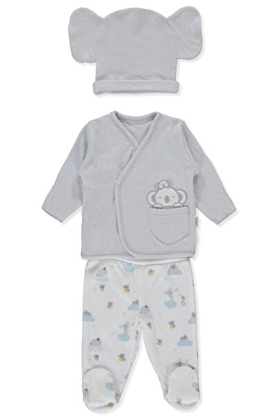 Bebetto ORGANİK SÜPREM DOUBLE ZIBIN SET 3LÜ (ORGANIC STARS AND KOALAS) GRİ
