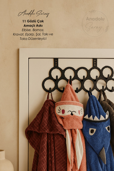 Anadolu Saray 11 Gözlü Çok Amaçlı Askı Elbise,Bornoz,Kravat Eşarp,Şal,Takı Toka Düzenleyici Kapı Arkası Dolap içi