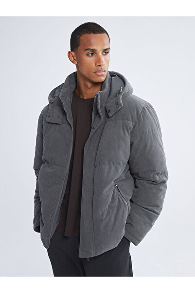 LC Waikiki LCW Vision Antrasit Rahat Kalıp Dik Yaka Kadife Erkek Şişme Mont